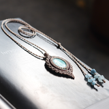 Vòng cổ đá Larimar họa tiết boho kết hợp đá aquamarine, trang sức macrame với đá tự nhiên mang năng lượng tình yêu, quà tặng cho nữ