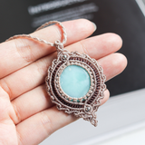 Vòng cổ đá Larimar họa tiết boho kết hợp đá aquamarine, trang sức macrame với đá tự nhiên mang năng lượng tình yêu, quà tặng cho nữ