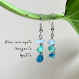 Khuyên tai 3 đá tự nhiên màu xanh mang đến năng lượng thấu hiểu và bình an