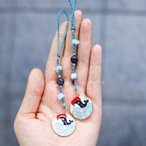 Móc khóa cho người yêu biển, hình cá mập và đá aquamarine + sandstone lấp lánh