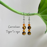 Khuyên tai kết hợp đá mắt hổ tiger eye và carnelian