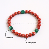 Vòng tay đá Red Jasper mix Emerald (Ngọc Lục Bảo) và Charm Tỏa Sáng