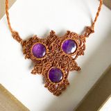 Vòng cổ đá thạch anh tím Amethyst kiểu mico macrame nghệ thuật