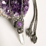 Vòng micro macrame Clear quartz và Amethyst