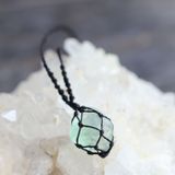 Raw green flourite macrame necklace | Vòng cổ đá thô flourite xanh