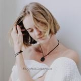 Raw Blacktourmaline macrame necklace | Vòng cổ macrame đá thô Tourmaline đen