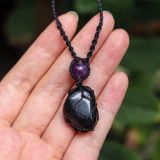 Vòng cổ bảo vệ đá black obsidian và amethyst