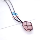 Vòng cổ macrame đá thạch anh hồng rose quartz