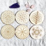 Crystal grid plate | Đĩa xếp đá crystal grid gỗ