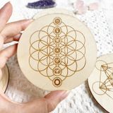 Crystal grid plate | Đĩa xếp đá crystal grid gỗ