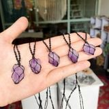 Vòng cổ macrame đá thô thạch anh tím amethyst