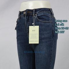 Quần jean nữ ống ôm lưng cao lai cắt màu xanh 057
