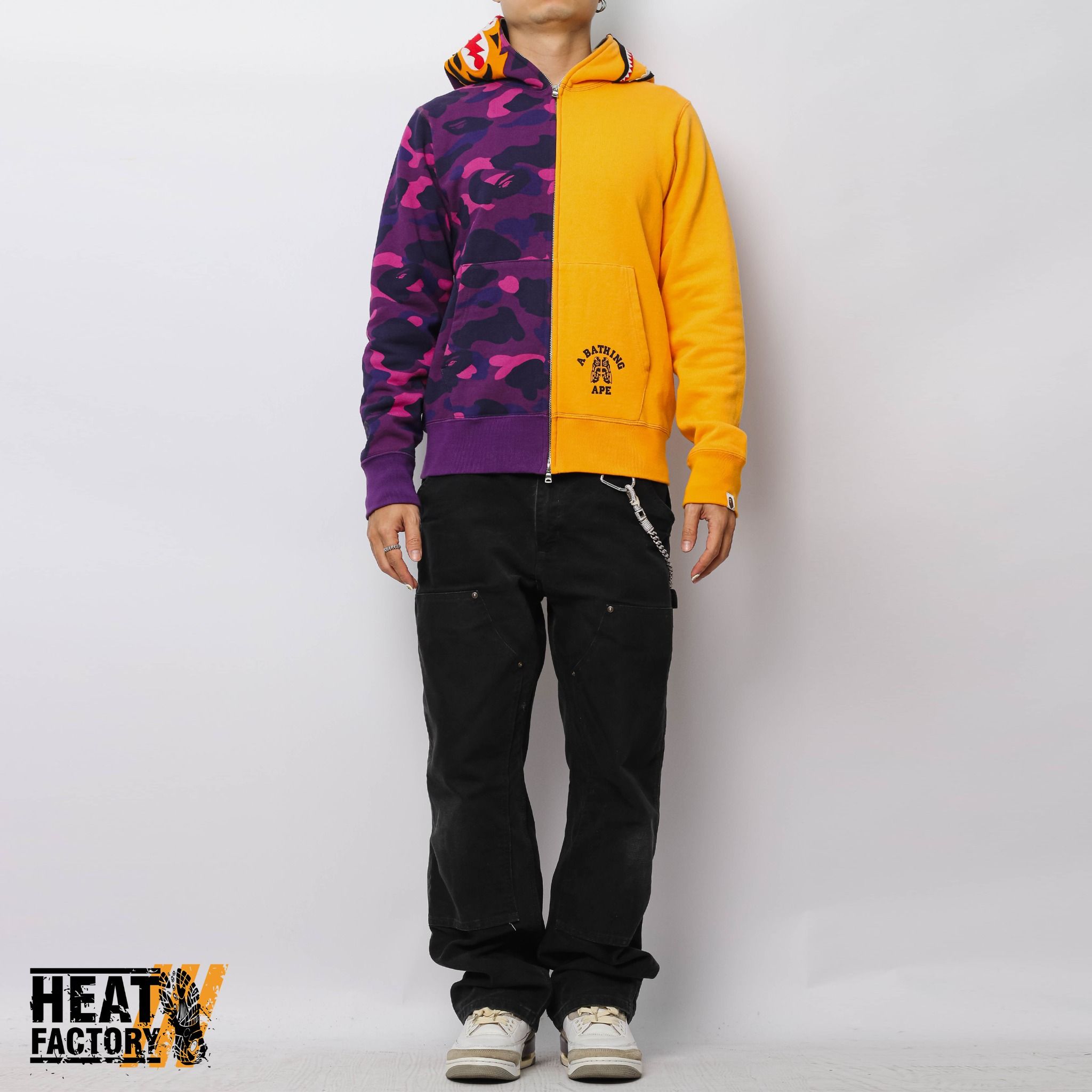  Bape Hoodie Fullzip Tiger Shark Half (Purple/Yellow) (Used) 