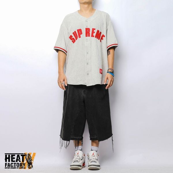  Supreme Ultrasuede Mesh Baseball Jersey (Grey) 