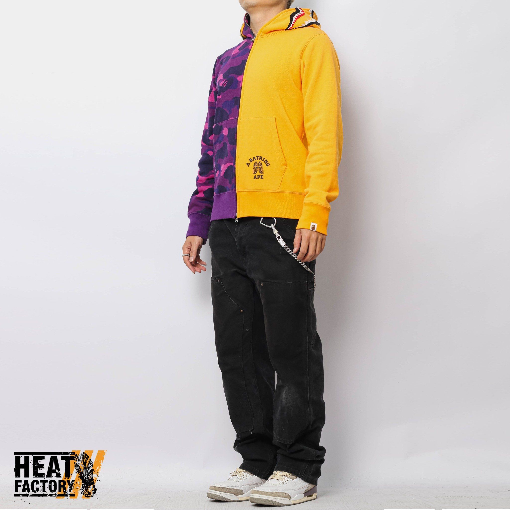  Bape Hoodie Fullzip Tiger Shark Half (Purple/Yellow) (Used) 