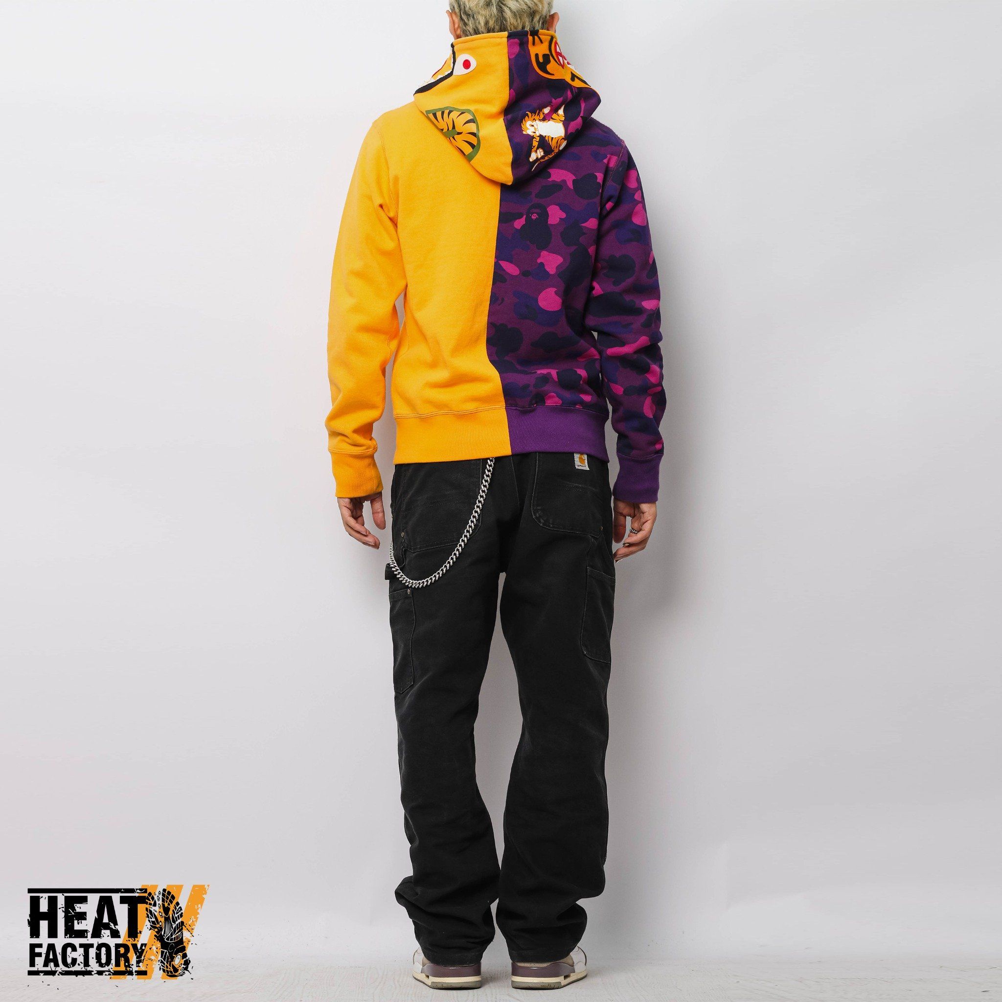  Bape Hoodie Fullzip Tiger Shark Half (Purple/Yellow) (Used) 