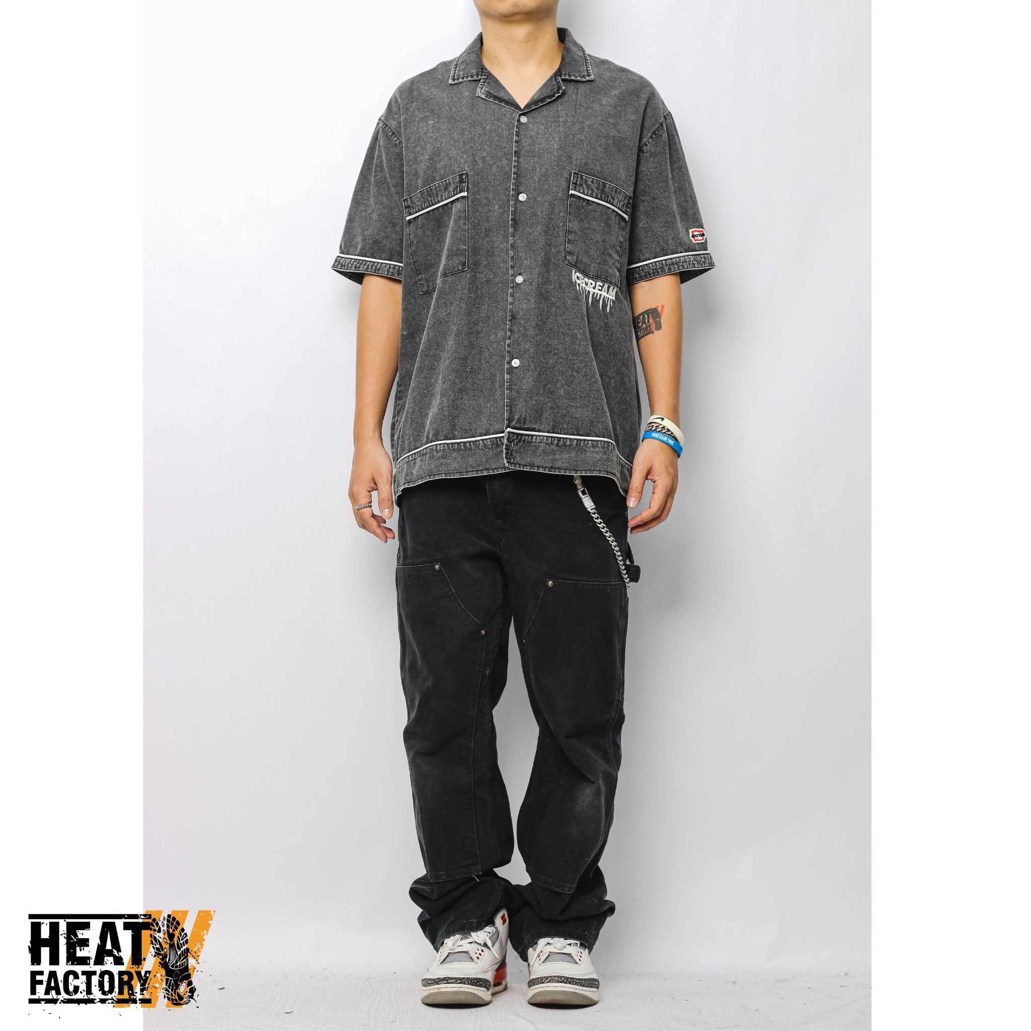  Ice Cream Shirt Denim Piping Emboss Logo (Black) 