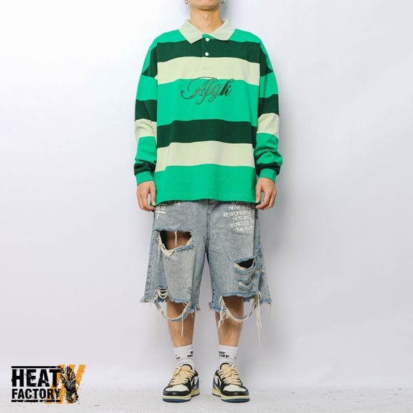  AFGK Polo Longsleeve Striped (Green) 