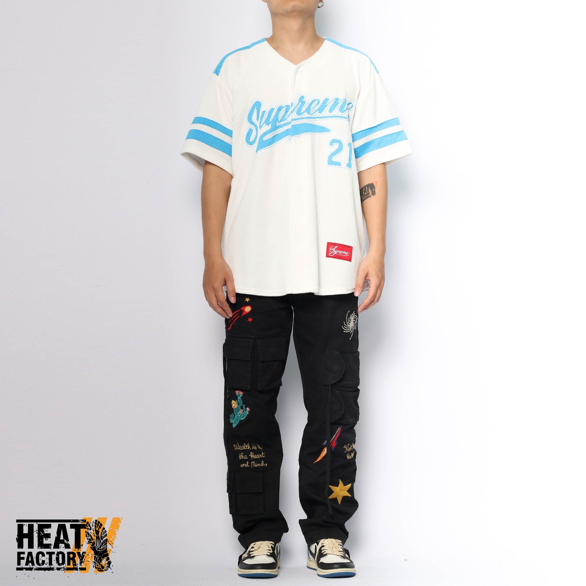  Supreme Jersey Velour Baseball (White/Light Blue) (Like New) 