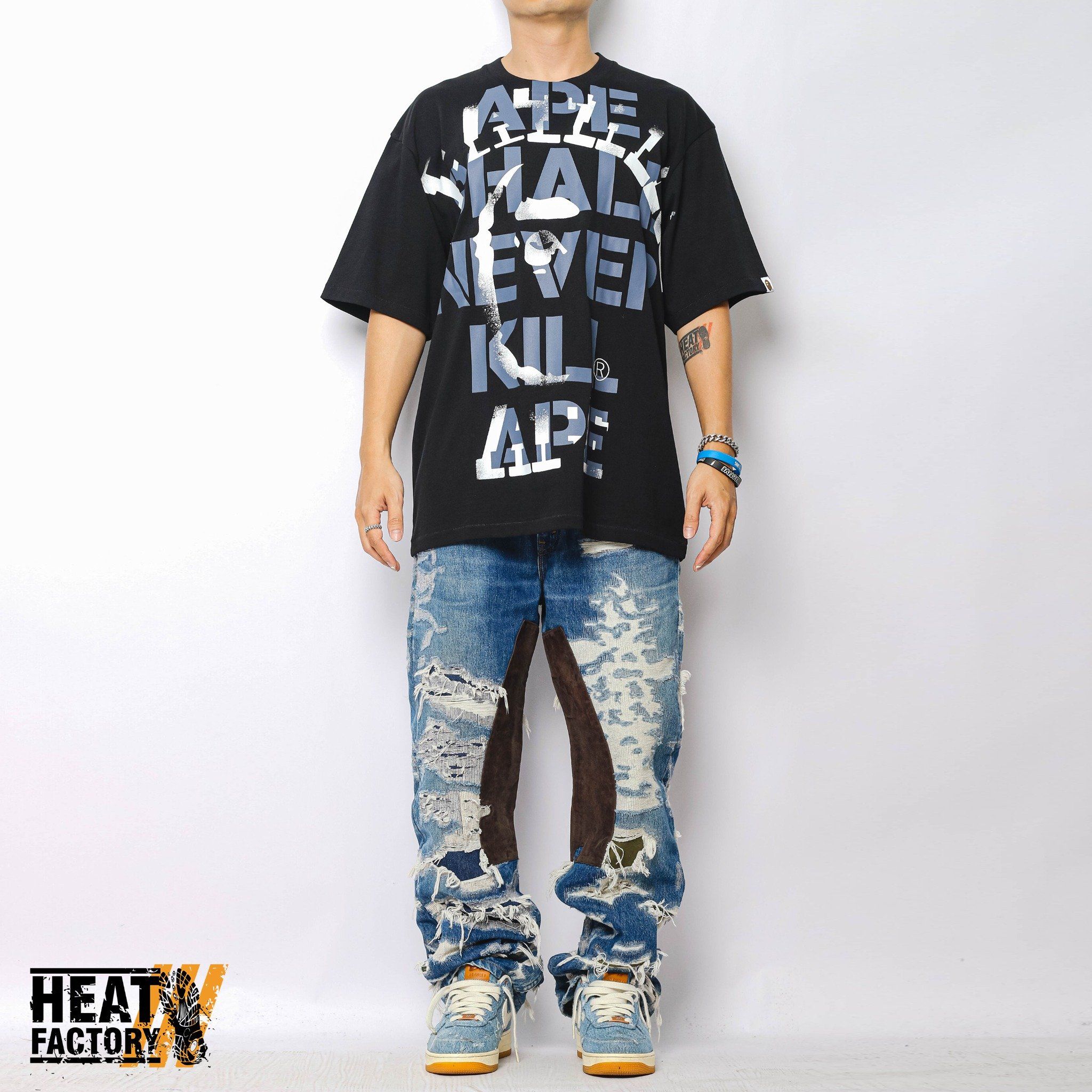  Bape Tee Spray Print College Relaxed Fit (Black) 