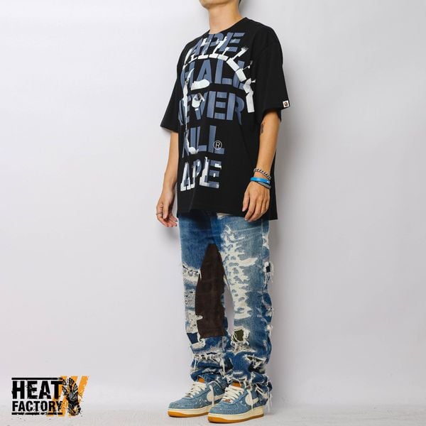  Bape Tee Spray Print College Relaxed Fit (Black) 