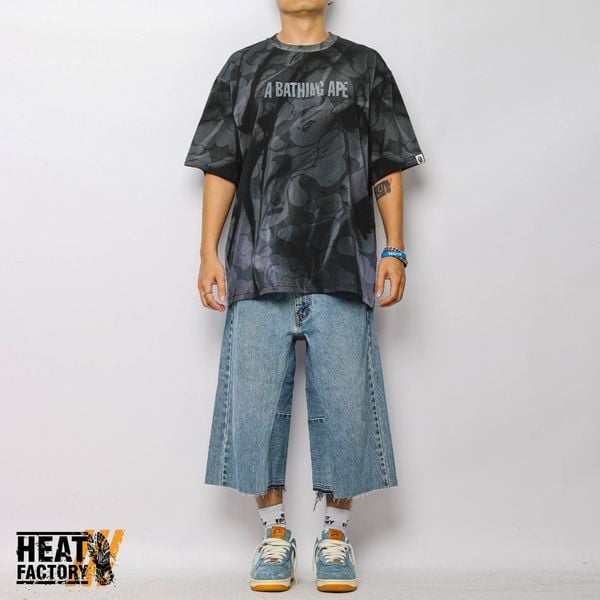  Bape Tee Overall Print Logo Relaxed Fit (Black) 