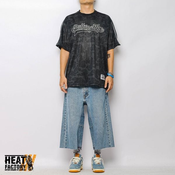  Bape Jersey Camo Stripe Baseball Logo Relaxed Fit (Black) 