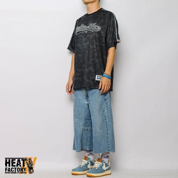  Bape Jersey Camo Stripe Baseball Logo Relaxed Fit (Black) 