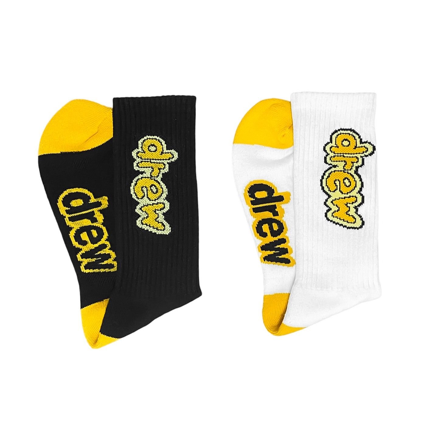  Drew House Pack Socks Cartoon Font (Black/White) 