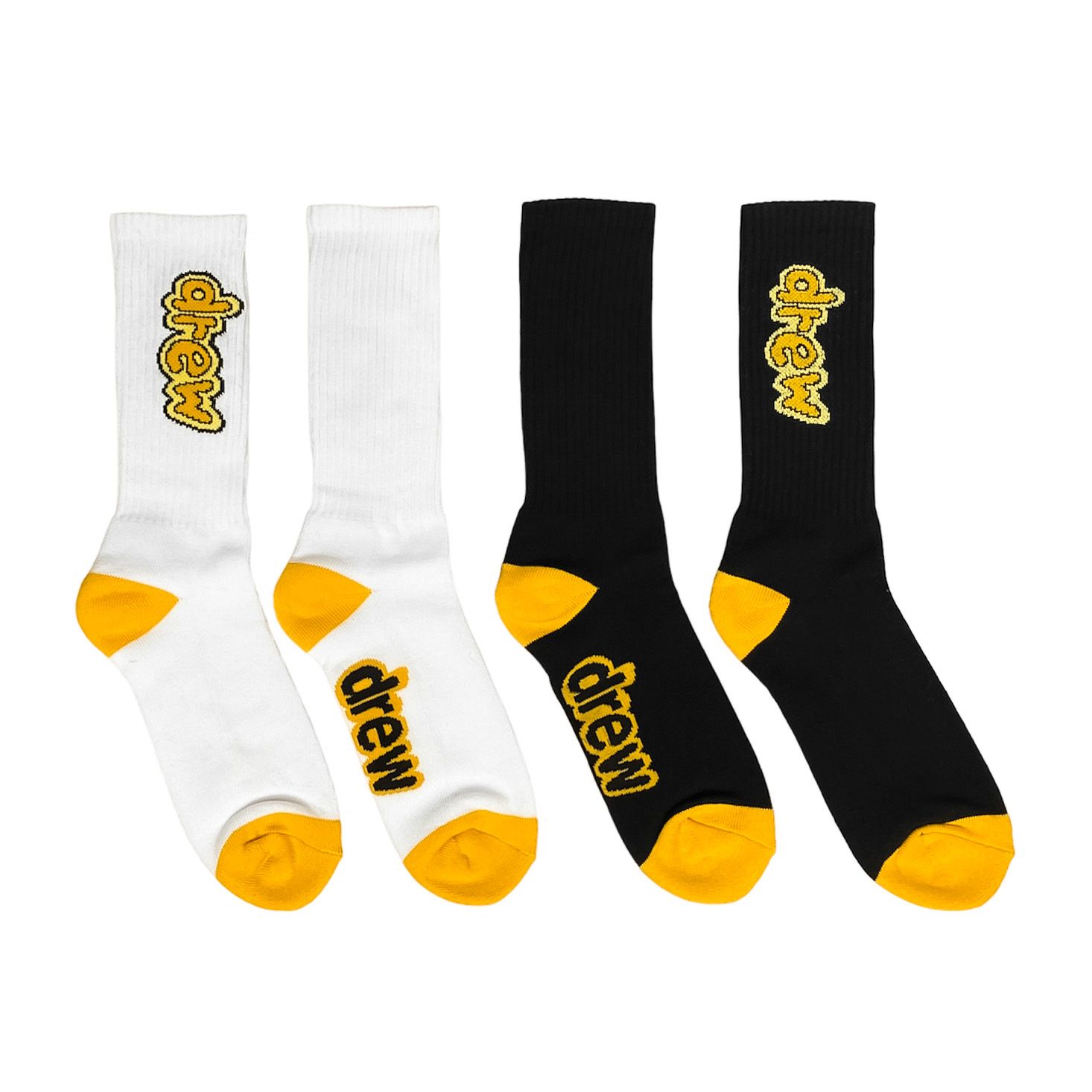  Drew House Pack Socks Cartoon Font (Black/White) 