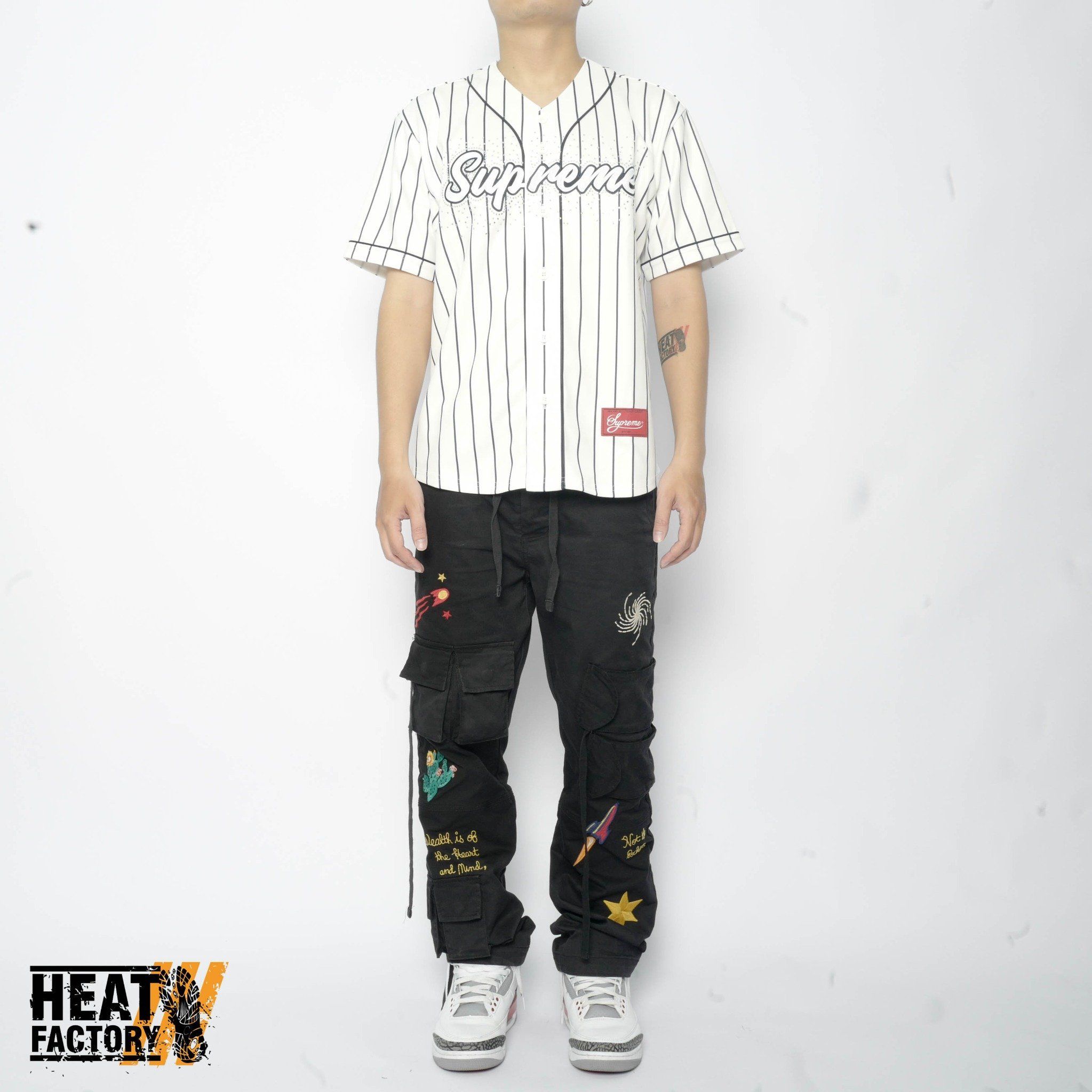  Supreme Jersey Baseball Rhinestone Stripes (White) 