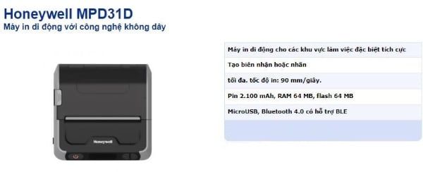 Máy in di động Honeywell MPD31D