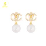  Bông tai ngọc trai thiết kế kiểu dáng chanel kết hợp vàng 18K GDE306 