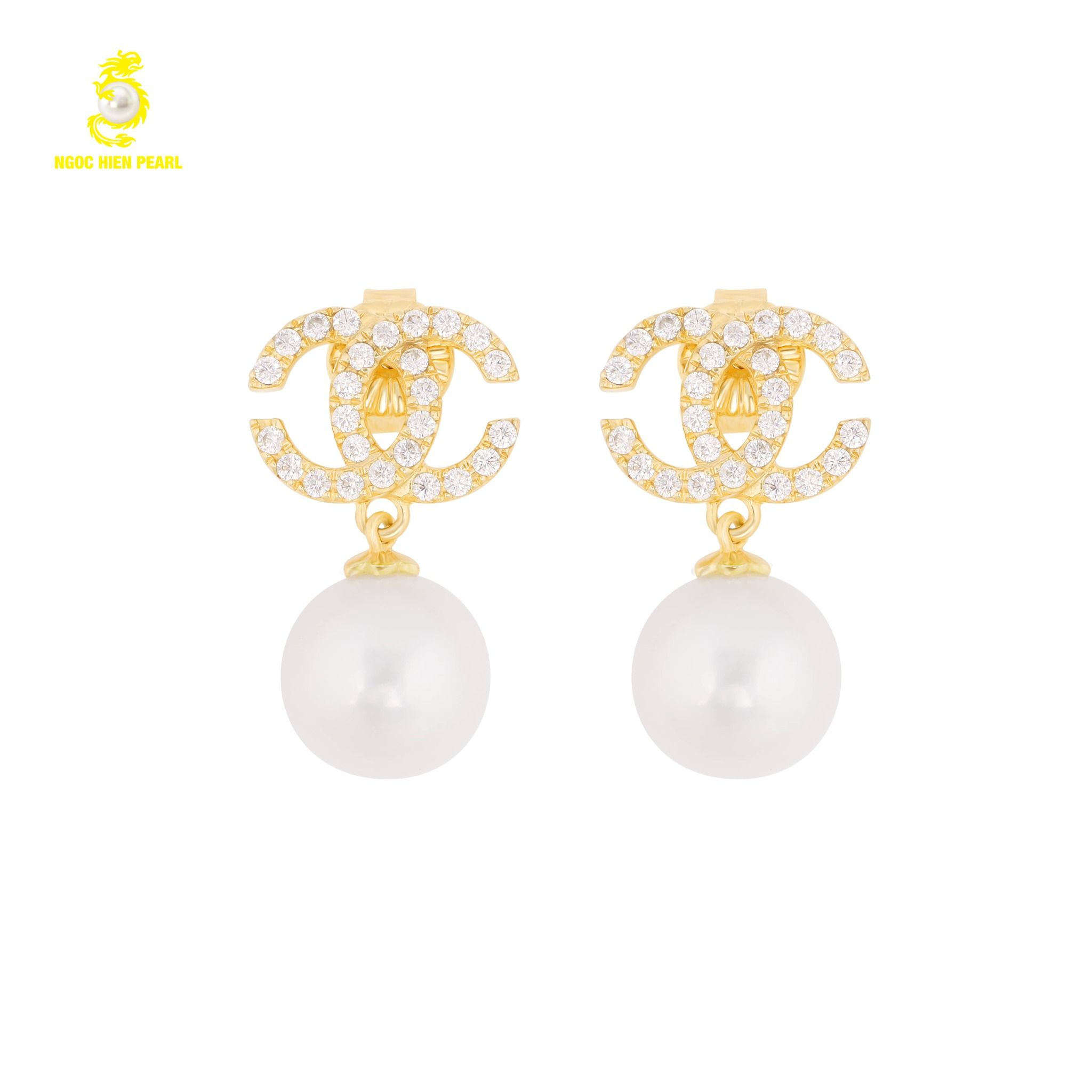  Bông tai ngọc trai thiết kế kiểu dáng chanel kết hợp vàng 18K GDE306 