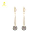  Bông tai ngọc trai dáng dài đính đá cz, vàng 18K GDE327 