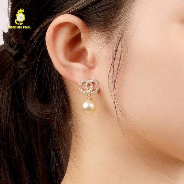  Bông tai ngọc trai thiết kế kiểu dáng chanel kết hợp vàng 18K GDE306 
