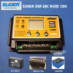 Điều khiển sạc năng lượng mặt trời Suoer 30A sạc bình ác quy 12V 24V