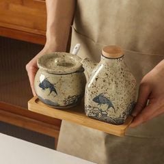 BỘ 2 HŨ ĐỰNG GIA VỊ HOẠ TIẾT CÁ