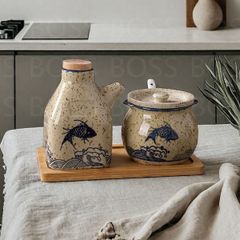 BỘ 2 HŨ ĐỰNG GIA VỊ HOẠ TIẾT CÁ