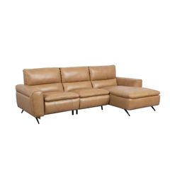 GHẾ SOFA DA BÒ GÓC CHỈNH ĐIỆN MONACO MÀU NÂU