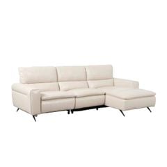 GHẾ SOFA DA BÒ GÓC CHỈNH ĐIỆN MONACO MÀU KEM