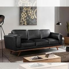 GHẾ SOFA DA BÒ 3 CHỖ TIMBER MÀU ĐEN
