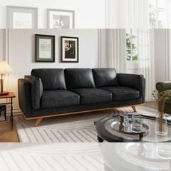 GHẾ SOFA DA BÒ 3 CHỖ TIMBER MÀU ĐEN
