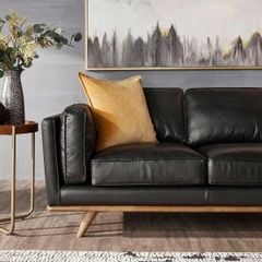 GHẾ SOFA DA BÒ 3 CHỖ TIMBER MÀU ĐEN