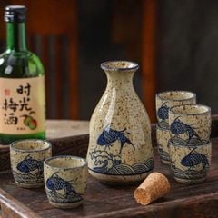 BỘ BÌNH RƯỢU HOẠ TIẾT CÁ