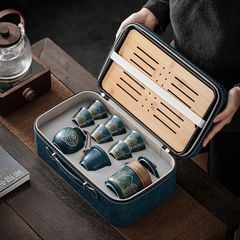 BỘ ẤM CHÉN TRÀ KÈM VALI DA CAO CẤP