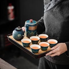 BỘ ẤM CHÉN TRÀ KÈM VALI DA CAO CẤP