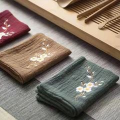 BỘ 4 KHĂN LAU THÊU HOA MAI TRẮNG