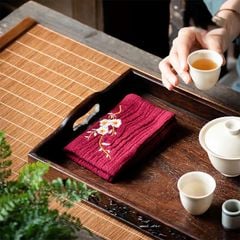 BỘ 4 KHĂN LAU THÊU HOA MAI TRẮNG