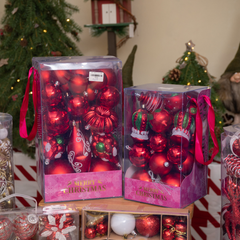 HỘP TRANG TRÍ CHRISTMAS MÀU ĐỎ 40 MÓN